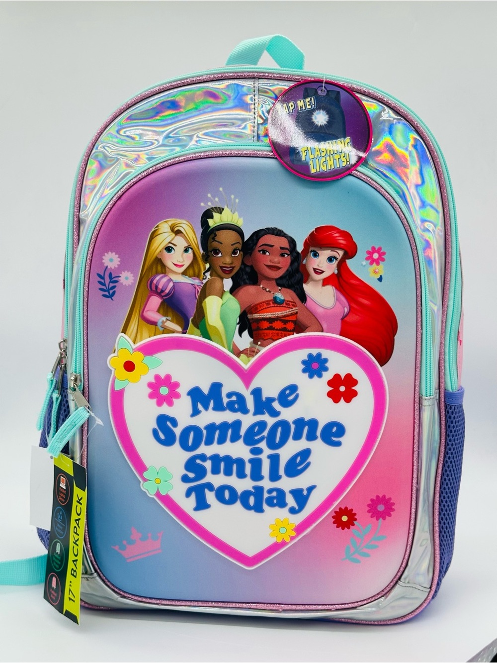 Disney Princess Flashing Lights 17" Backpack Moana Tiana Ariel Rapunzel